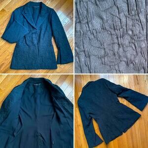 Josie Natori $895 Textured Split Sleeve Black Blazer sz 6 EUC
